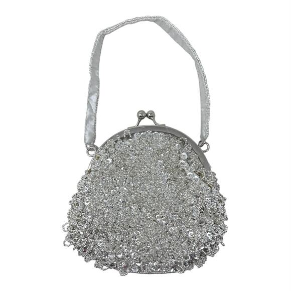 Cache Handbags - Cache Silver beaded sequins clutch bag